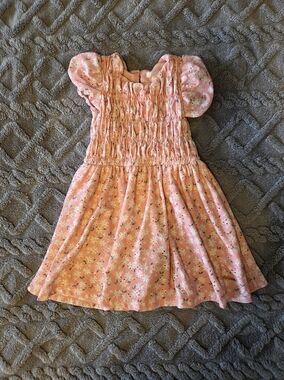 Tahari Pink Floral Smocked Puff-Sleeve Dress, Size 4